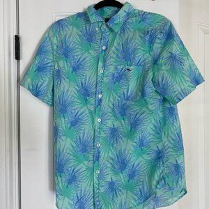 Vineyard Vines Slim Fit Tucker Hawaiian Palm Print Short Sleeve Shirt M